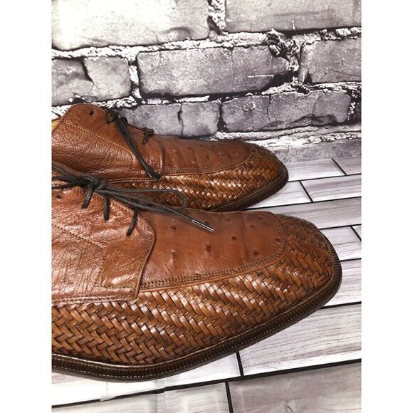 Caporicci Italy Vintage Almond Genuine Ostrich Woven Dress Shoes Men 13M US/46EU main image 6